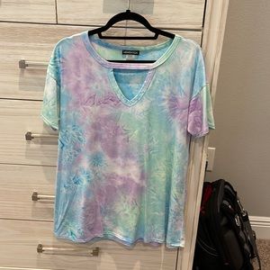 Heimish U.S.A. Short Sleeve Silky Tie Dye Tunic Top